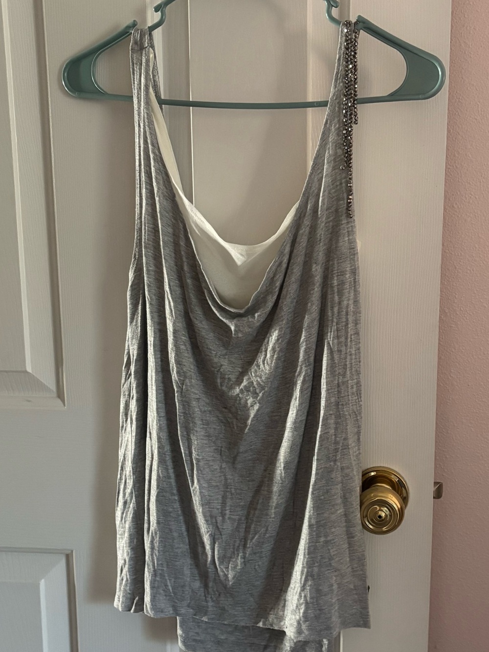 Diesel Gray/White Cowl Neck Beaded Spaghetti Strap Knit Camisole Tank